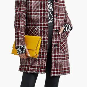 LOVE MOSCHINO Red White Black Herringbone Plaid Coat Women's Size 4 Preppy Chic